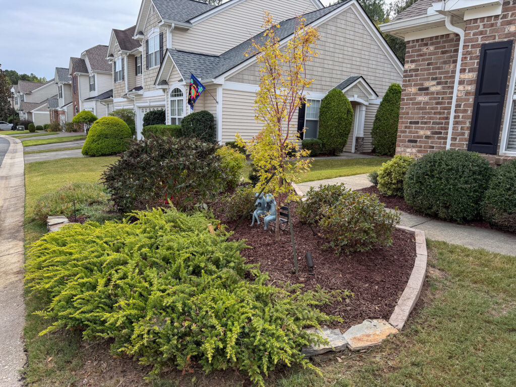 Lawn beautification with stonework and mulch in Holly Springs NC
