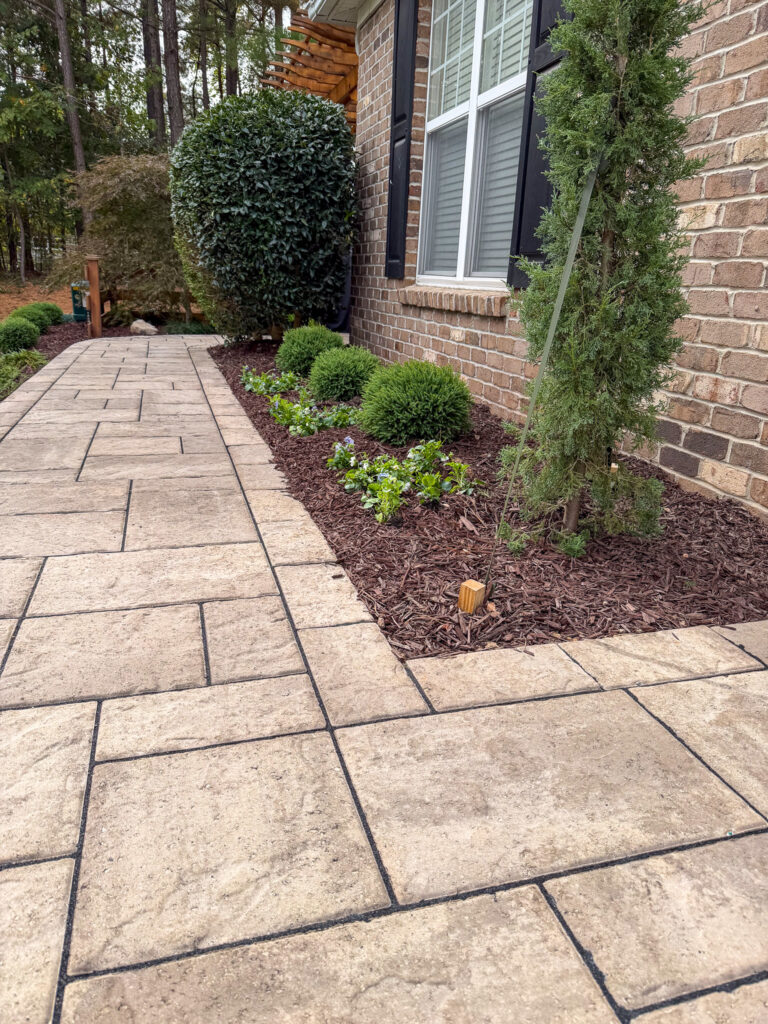 Stone walkway with mulch beautification in Holly Springs NC