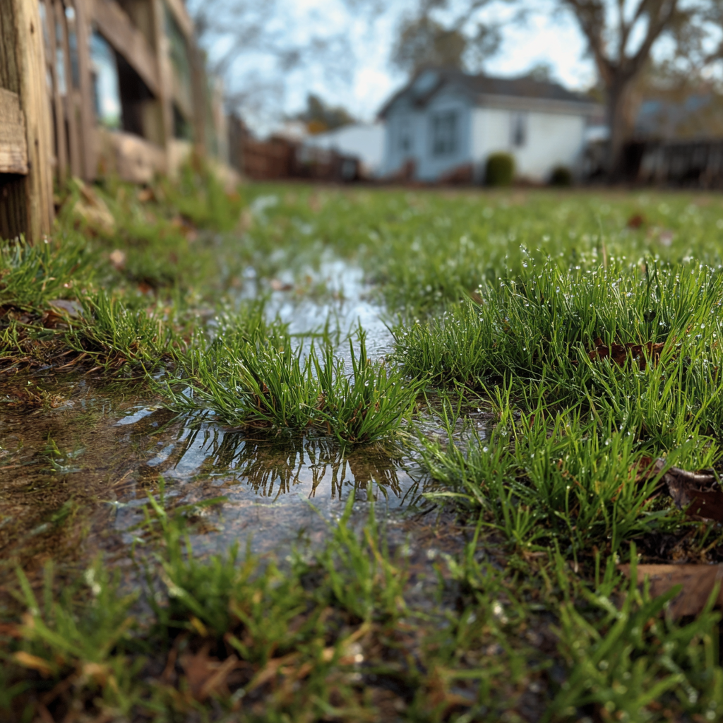 Photo of lawn drainage problem in Holly Springs, NC